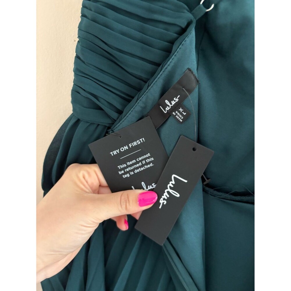Lulus Wondrous Muse Emerald Pleated One-Shoulder Midi Dress Size XL NWT Wedding - Picture 4 of 8